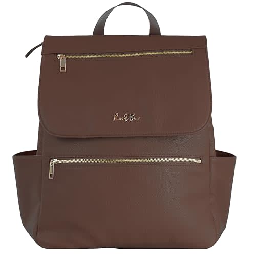 Vegan Leather Baby Backpack, with Front Zip Pocket (Chocolate)