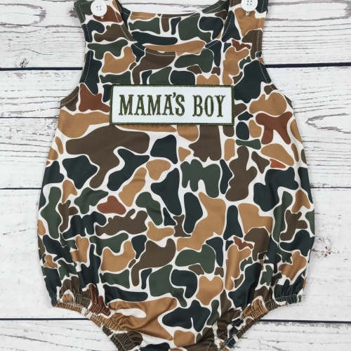 Mama’s Boy Camo Appliqué Bubble – Little Buffalo Creek Co.