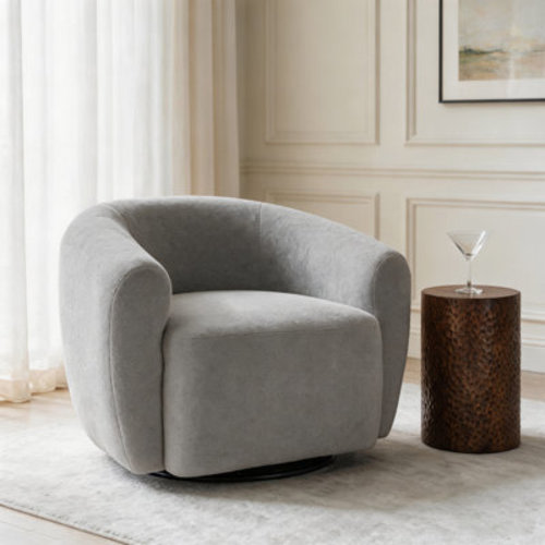 Ebern Designs 35" Modern Swivel Barrel Chair, Upholstered Accent Chair with 360° Rotating Base | Wayfair