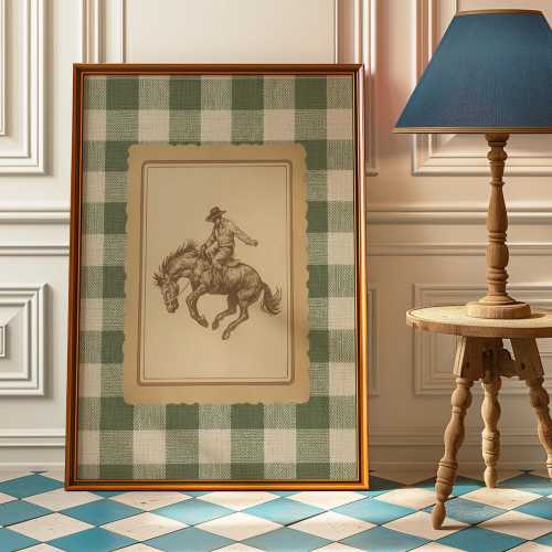 Vintage Western Cowboy Wall Art, Retro Bronco Rider Print, Rustic Rodeo Poster, Sage Green Western Decor for Ranch Home, Man Cave or Nursery
