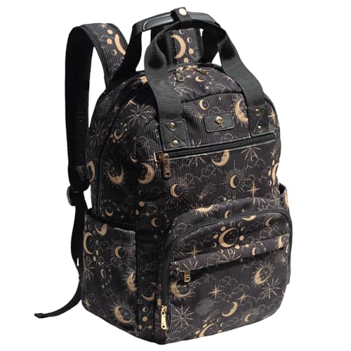 ESVAN Diaper Bag Backpack, Large Capacity Multifunction Baby Essentials Fashion Travel Pack Linen Canvas office Laptop Bag (Corduroy Black Moon)