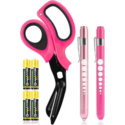 MEUUT 3 Pack Medical Scissors and PenLights with 4 AAA Batteries for Nurses