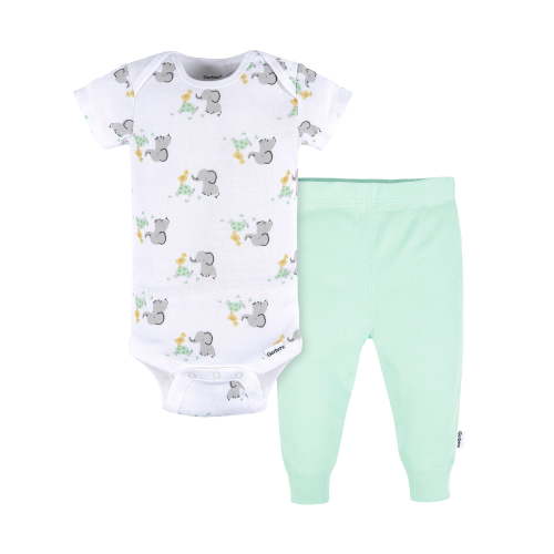 Gerber Gender Neutral Short Sleeve Onesie and Pant Outfit Set, 2-Piece, Sizes 0/3 Months - 12 Months