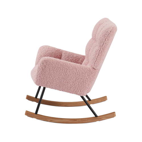 Nursery Rocking Chair with High Backrest Armchair,Teddy Fabric Upholstered Glider Rocker Rocking Accent Reading Chair Padded Seat for Nursery,Living Room, Bedroom