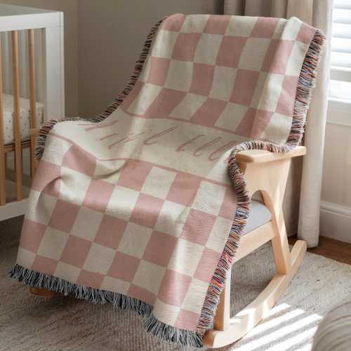 Personalized checkered name baby blanket custom name baby girl classic nursery decor name blanket baby shower gift