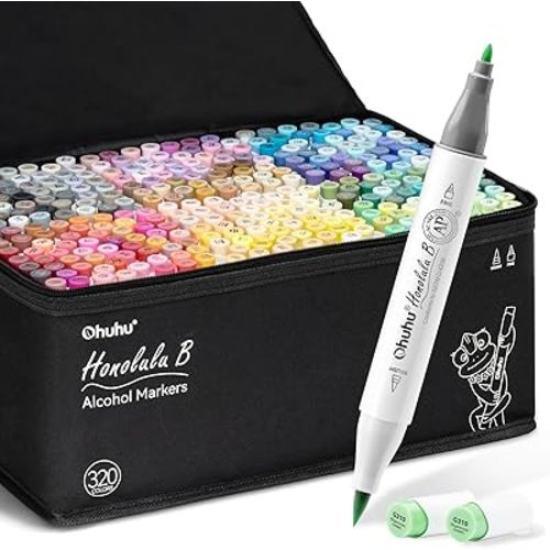 Ohuhu Refillable 320 Colors Alcohol Markers Brush Tip- Double Tipped Alcohol-based Art Sketch Marker Set for Artist Adults Coloring Illustration - Honolulu B of Ohuhu Markers -Brush & Fine Dual Tips