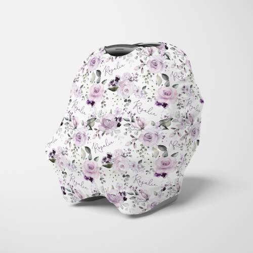 Personalized Dusty Purple Floral Rose / Car seat Cover Nursing / High Chair / Shopping Cart / Baby Shower Gift / Rosie Collection