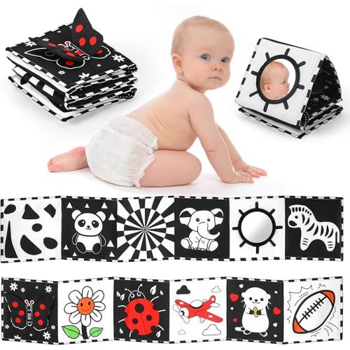 High Contrast Baby Toys for Newborn | Tummy Time Toys & Visual Stimulation Baby Book 0-6 Months | Black and White Contrast Cards & Sensory Toys | Baby Essentials & Must Haves