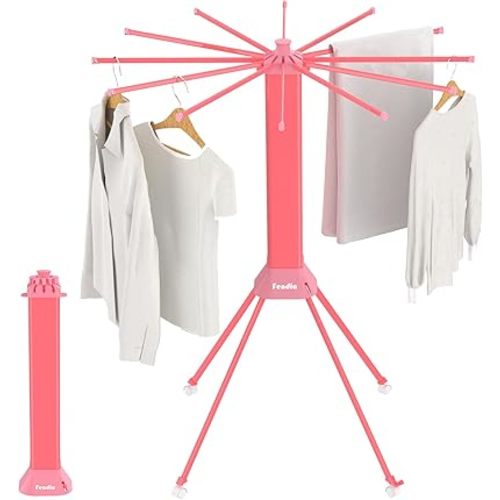 fendia Clothes Drying Rack ​Foldable & ​Collapsible Drying Racks with 4-Leg Octopus Design, Large Capacity ​Space Saving Indoor Drying Rack for Bedroom,Balcony,Laundry for Indoor/Outdoor Use（Pink）
