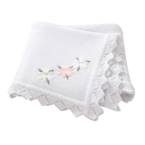 LAWKUL Baby Blanket 100% Traceable Cotton Knit Receiving Blankets Soft Swaddle for Newbron Boy Girls 40"x30" Pink Floral