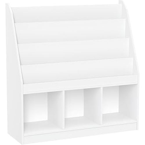 RiverRidge Kids 4 shelves Three Cubbies Bookrack, White (02-251), 11.81"D x 35"W x 36"H