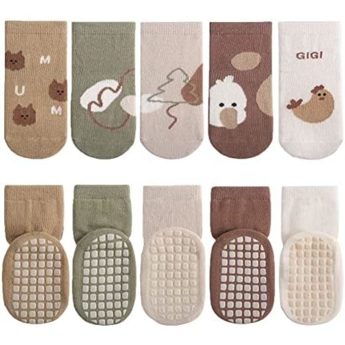 5 Pairs Baby Little Kids Anti-slip Socks Cotton non skid Ankle Socks Animals