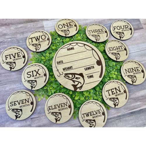 fishing theme monthly milestone markers and fisherman newborn hospital birth announcement sign for stats and information