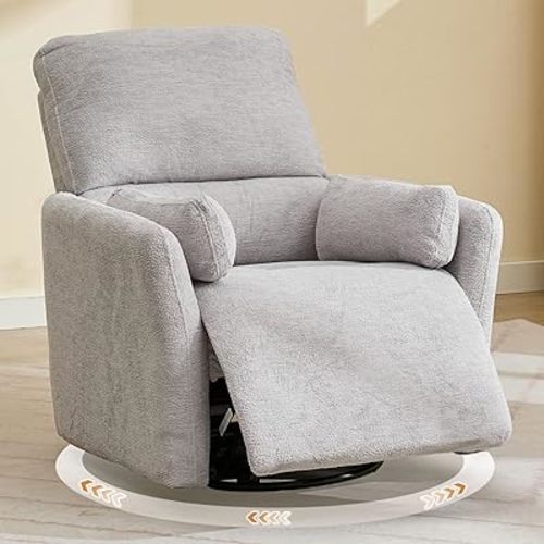 Oversized Power Swivel Rocker Recliner Glider Nursery Chair Large Rocking Recliner for Adults with USB,Type-C Ports,2 Pillows Electric Rocking Reclining Chairs for Living Room,Bedroom,Suede,Gray
