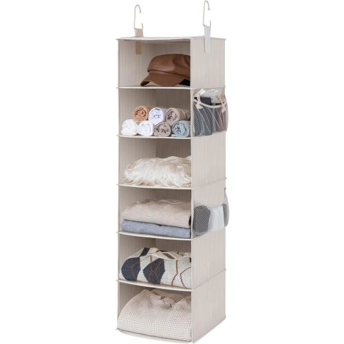 StorageWorks 6-Shelf Hanging Closet Organizer, Hanging Shelves for Closet, Fabric, Mixing of Beige, White & Ivory, 12" D x 12" W x 47 1⁄2" H