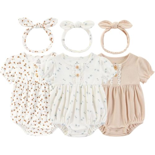 Baby Girl Outfit Cotton Bubble Romper Floral Dress Infant Girls Clothes 3-pack