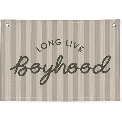 Long Live Boyhood Banner, Boy Nursery Decor, Canvas Banner Wall Hanging Flag Decor for Nursery Playroom Toddler Room, Boys Kids Room - Gray