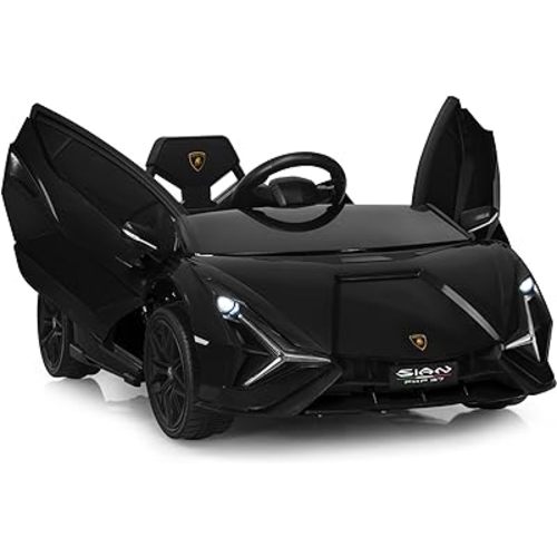 OLAKIDS Kids 12V Licensed Lamborghini SIAN Ride On Car, Electric Vehicle for Toddler with Control Remote, Battery Powered Toy with Music, Horn, 2 Speeds, Suspension, LED Lights, Bluetooth (Black)