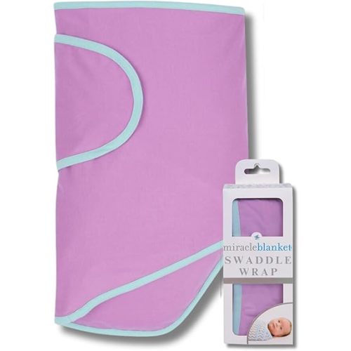 Miracle Blanket Swaddle Wrap – Help Your Newborn Sleep Longer – Soft & Secure Sleep Sack for Infants – Easy-to-Use Swaddling Blanket for a Calm Baby (Purple with Mint Trim)