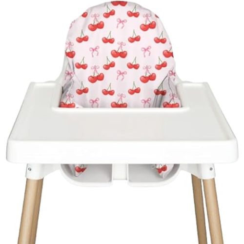 Nibble and Rest Highchair Cushion Cover for Inflatable Cushion, Compatible for IKEA Antilop Highchair,Accessories Stain-Proof and Wipeable Cover (Cushion NOT Included)(Cherries & Ribbons)