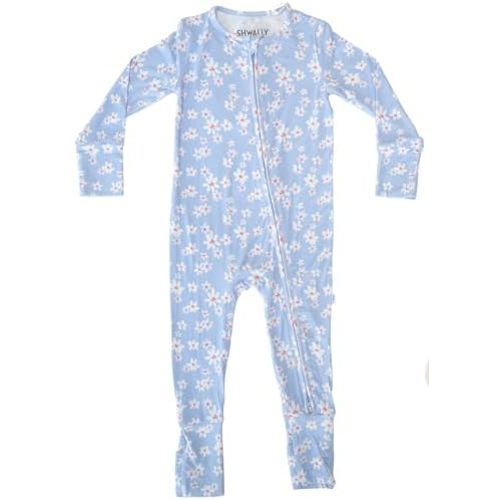 Shwally Organic Baby Bamboo Rompers with 17 Signature Prints - Infant Zipper Jumpsuits
