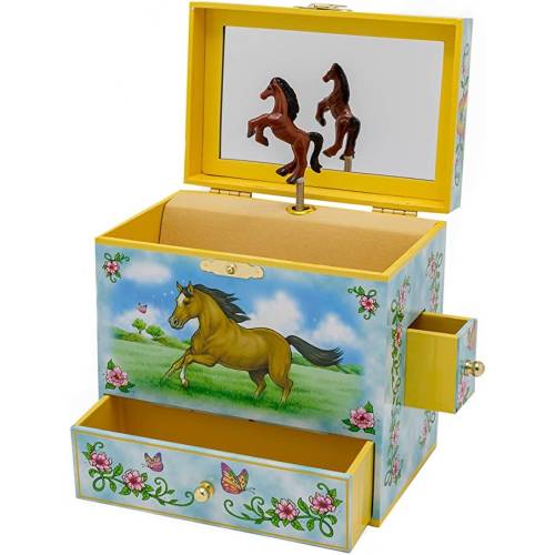 Enchantmints Wild and Free Musical Jewelry Box for Girls – Kids Treasure Chest with 4 Pullout Drawers to Store Jewelry Items & Accessories