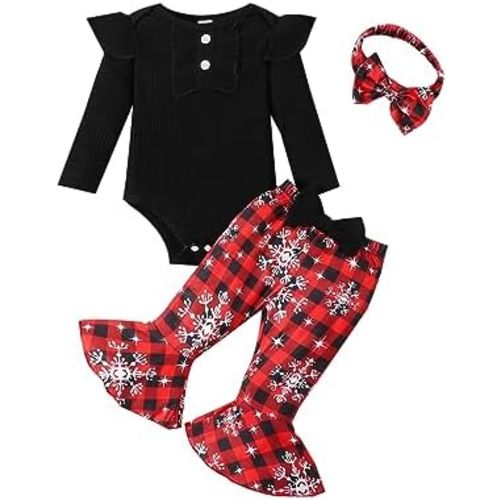 Kislio Newborn Baby Girls Clothes Ribbed Ruffled Romper+Floral Pants+Headband Infant Outfit Set