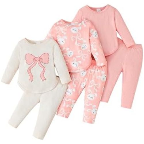 Mioglrie Baby Girl Clothes Infant Fall Outfits Toddler Girl Clothes 6 Pcs Spring Newborn Essentials 3M-3Y Clothing Set