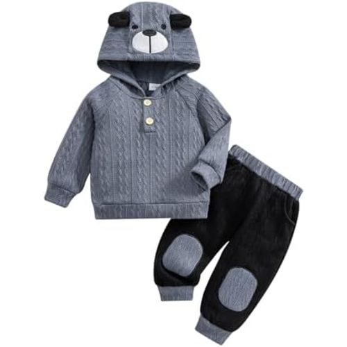 Toddler Baby Boy Fall Winter Clothes Long Sleeve Hooded Cute Dog Sweatshirt Tops Pocket Sweatpants Cute Infant Outfit