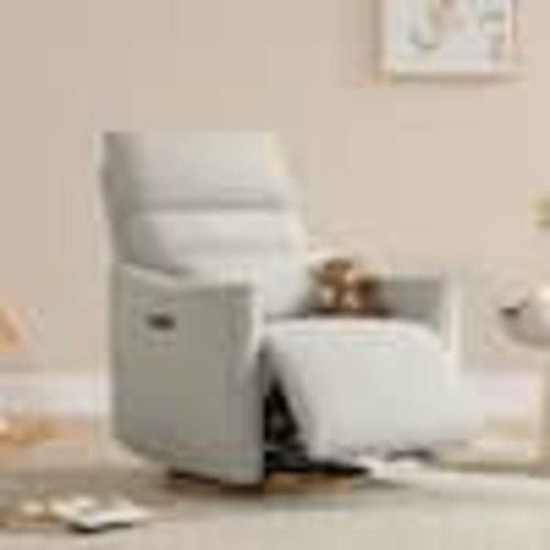 Spruce & Spring Otis Dove Fabric Dual-Motor 270° Swivel Power Nursery Glider Recliner with Power Headrest Lumbar Pillow Curved Armrest SSME7A017-B-878