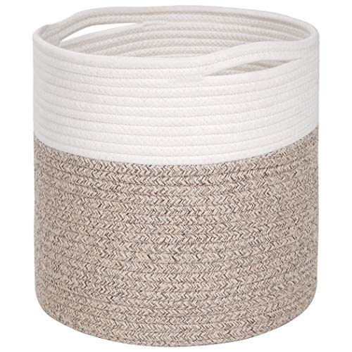 MINTWOOD Design 11 x 11 Inches Cotton Rope Basket for Flower Pot and Indoor Floor Planters, Decorative Round Woven Plant Pot Basket, Planter Covers, Small Dog Toy Storage Baskets, Light Brown