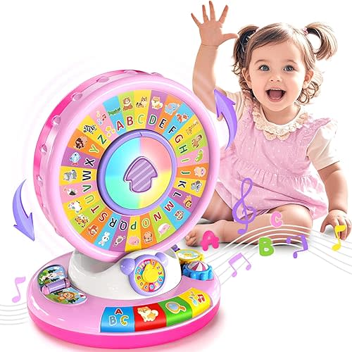 Toys for 1 2 3 Years Old Boys Girls, Musical Spin & Sing Alphabet Zoo with Lights & Sounds, Learning Educational Toys for Toddler 1-3, Christmas Birthday Gifts for Baby Kids Age 6-9-12-18 Months