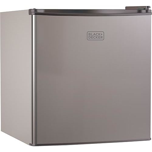 BLACK+DECKER 1.7 Cu. Ft. Compact Refrigerator, ENERGY STAR Certified, Single Door Mini Fridge with Chiller Compartment, Personal Fridge for Home or Dorm Room, R600a Refrigerant, BCRK17V,Stainless Look
