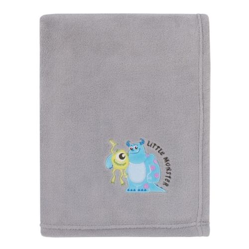NoJo Disney Monsters, Inc. Cutest Little Monster Gray, Turquoise, and Green, Sully, and Mike Super Soft Appliqued Baby Blanket