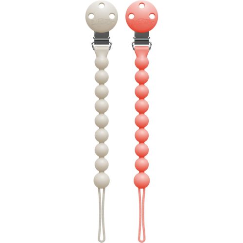 Dr. Brown's Silicone Pacifier Clips, Universal Fit Strap for Pacifiers, Pink/Ecru, BPA Free, 0-18 Months, 2-Pack