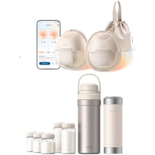 eufy Heated Wearable Breast Pump S1 & eufy Portable Milk Cooler E10, 20 oz, Stainless Steel, BPA-Free