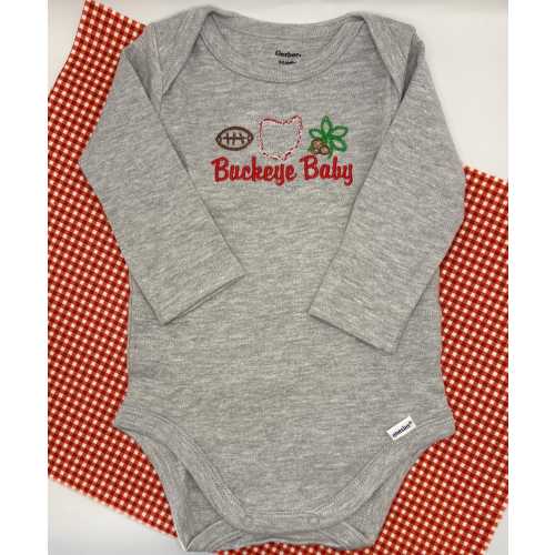 Buckeye Baby Onesie® | Lil’ Buckeye Long Sleeve Gerber Onesie | Ohio Baby Outfit | Baby Shower Gift | Football Baby Bodysuit | Embroidered