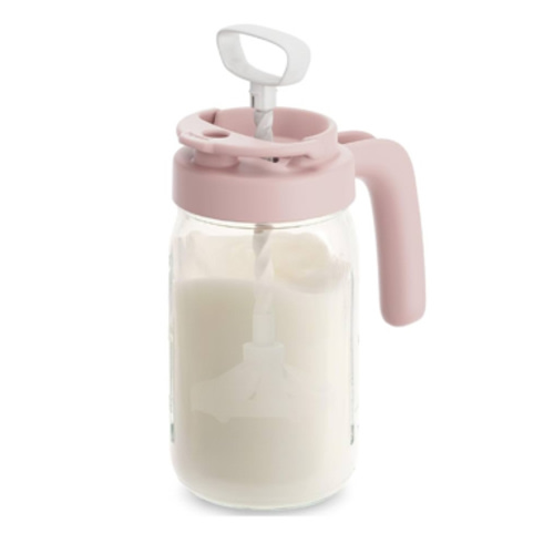 Papablic Glass Breastmilk Pitcher, Formula Mixing Pitcher with Mixing Handle Lid, Wide Mouth Mason Jar Mixer with Flip Locking Spout, Easy to Clean, BPA Free, Blue