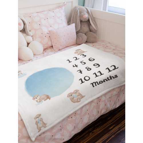 Otter-Themed Milestone Blanket for Newborns, Soft Plush Baby Trackers, Cute Baby Shower Gifts, Nursery Decor, First Year Photography Props,