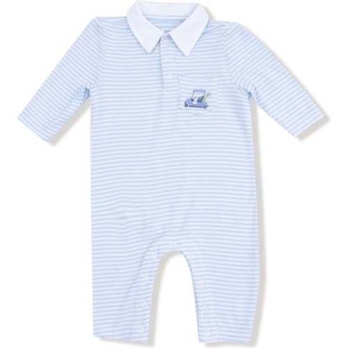 Polo Romper, Striped Blue Golf - Angel Dear | Maisonette