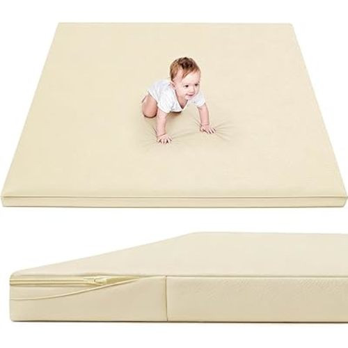 ILPEOD Waterproof Baby Play Mat for Floor 1.3"Thick Memory Foam 47 * 47 Cushion Playpen Playmat Tummy Time Crawling Mat Nursery Rug Pad Mattress Create Soft & Safe Area for Infants,Toddler,Kids,Beige