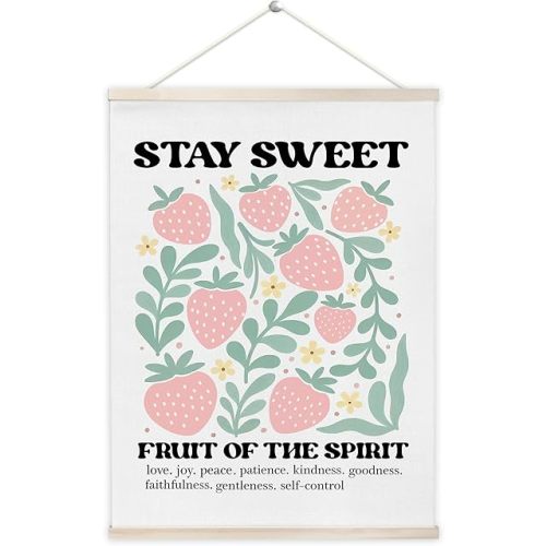 OTKBD Fruit of the Spirit Christian Strawberry Wall Art Poster Hanger, Christian Room Home Decor, Strawberry Religious Scripture Canvas Prints Wall Decor for Church Prayer Room, 12x16 Inch