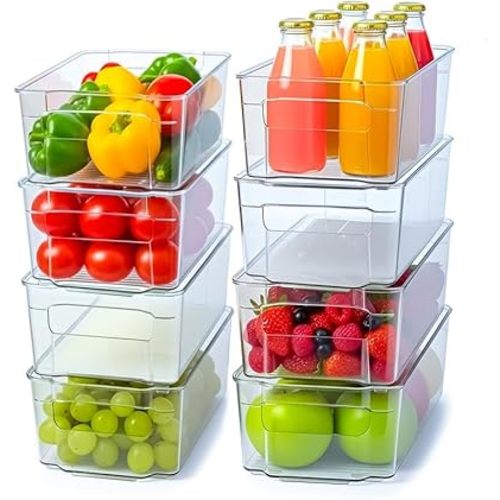 Utopia Home - Fridge & Refrigerator Organizer Bins (8 Pack), Clear Stackable Durable Plastic Storage Containers with Easy Grip Handles for Pantry, Kitchen Cabinets & Countertops