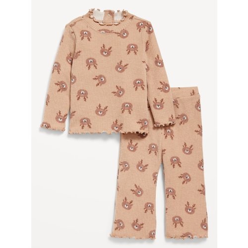 Plush Ribbed Long-Sleeve Top and Flare Pants Set for Baby