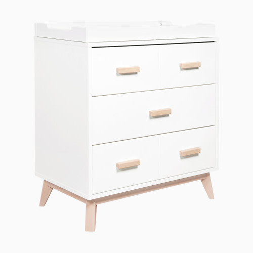 babyletto Scoot 3-Drawer Changer Dresser with Removable Changing Tray - White / Washed Natural