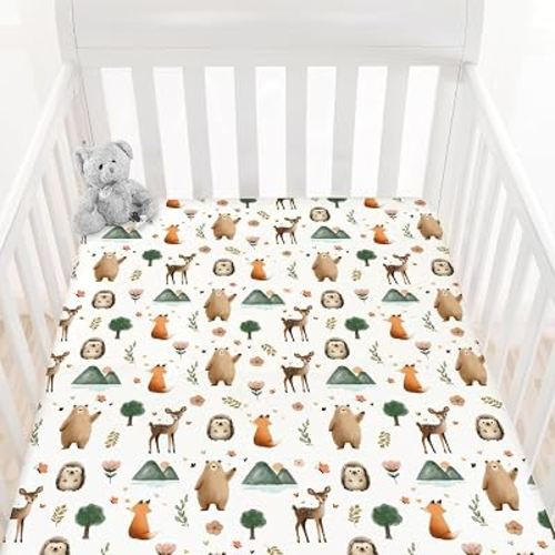 HawSkgFub Boho Animal Fitted Standard Crib Sheet for Baby Boy Girl, Neutral Forest Bear Deer Fox Toddler Mattress Cover, Soft Breathable Stretchy Nursery Bed Sheets Decor Kids Gift 52" x 28"