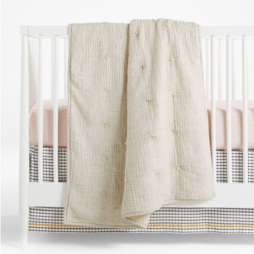 Aire Stone Tan Crinkle 100% Organic Cotton Baby Crib Quilt