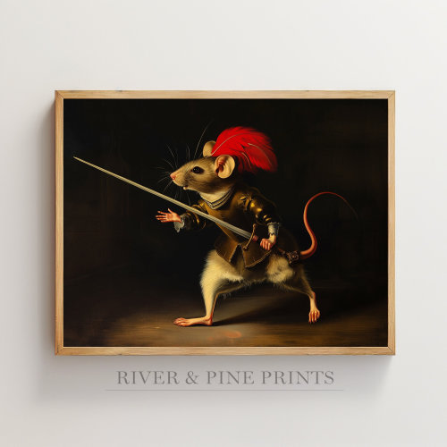 Mouse with Sword Print, Reepicheep Poster, Narnia Animal Wall Art, Dark Academia Painting, Renaissance Home Decor Gift, Baroque Artwork |021
