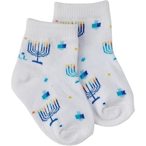 Rite Lite Chanukah Baby Socks | Size 12-24 Mos. Menorah & Dreidel Holiday Accessories | Cozy Hanukkah Socks | Jewish Festival of Lights Hostess Gift & Party Decorations