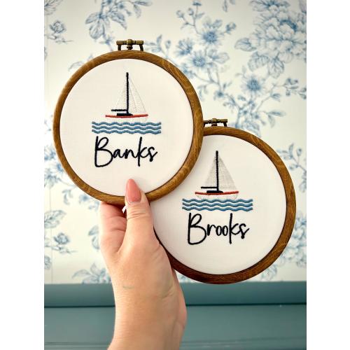 Birth Announcement Sign, Personalized Sailboat Embroidery Hoop, Nautical Nursery Decor, Baby Name Wall Art, Baby Boy Room Sign, Coastal Baby
